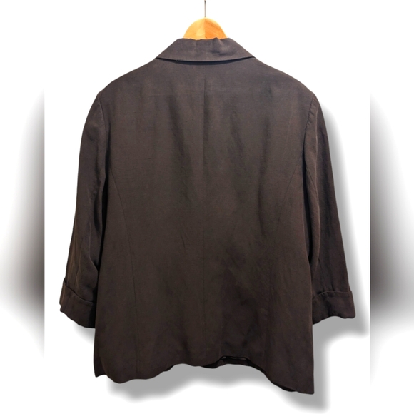 Chico's Brown Silk Linen Blend Blazer Button Front Collar 3/4 Sleeves- 3 (XL/16) - Picture 2 of 16
